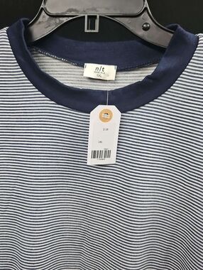 Striped Navy and White Women's Top - Navy Trim